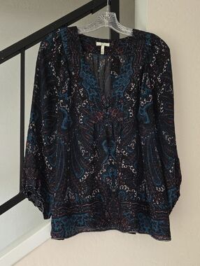 Joie Paisley Peasant Tunic in Teal & Black Size M
